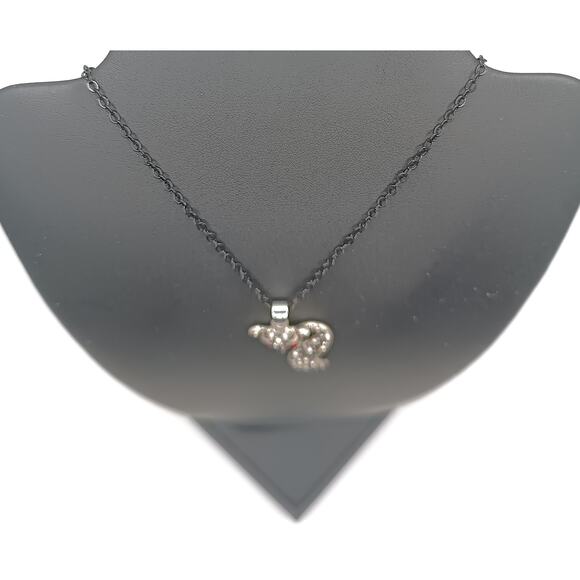 Black Stainless Steel Fox Pendant Necklace with Crystal Accents 24” - Picture 2 of 3